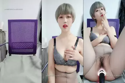 Beautiful breasts and legs little slut plays with herself on the chair until she is so ecstatic that she can't stand it