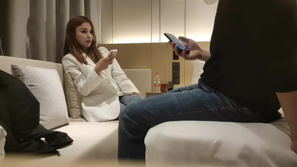 Sexy girl in white suit and jeans chatting and flirting after taking a shower and fucking hard and riding from behind