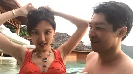 Small couple, wife hot spring affair, sexual intercourse in water