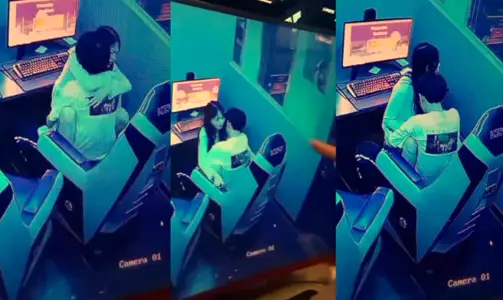 An Internet cafe in Shandong monitored candid photos, and a young couple took advantage of no one in private to cheat on the Internet cafe seat.